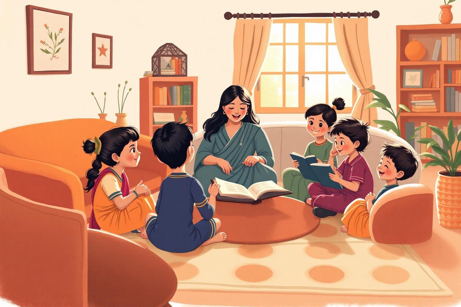 A warm home learning pod with children and a teacher